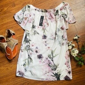Lulu’s XS Dream of You Ivory Floral Print Off-the-Shoulder Shift Dress NWT